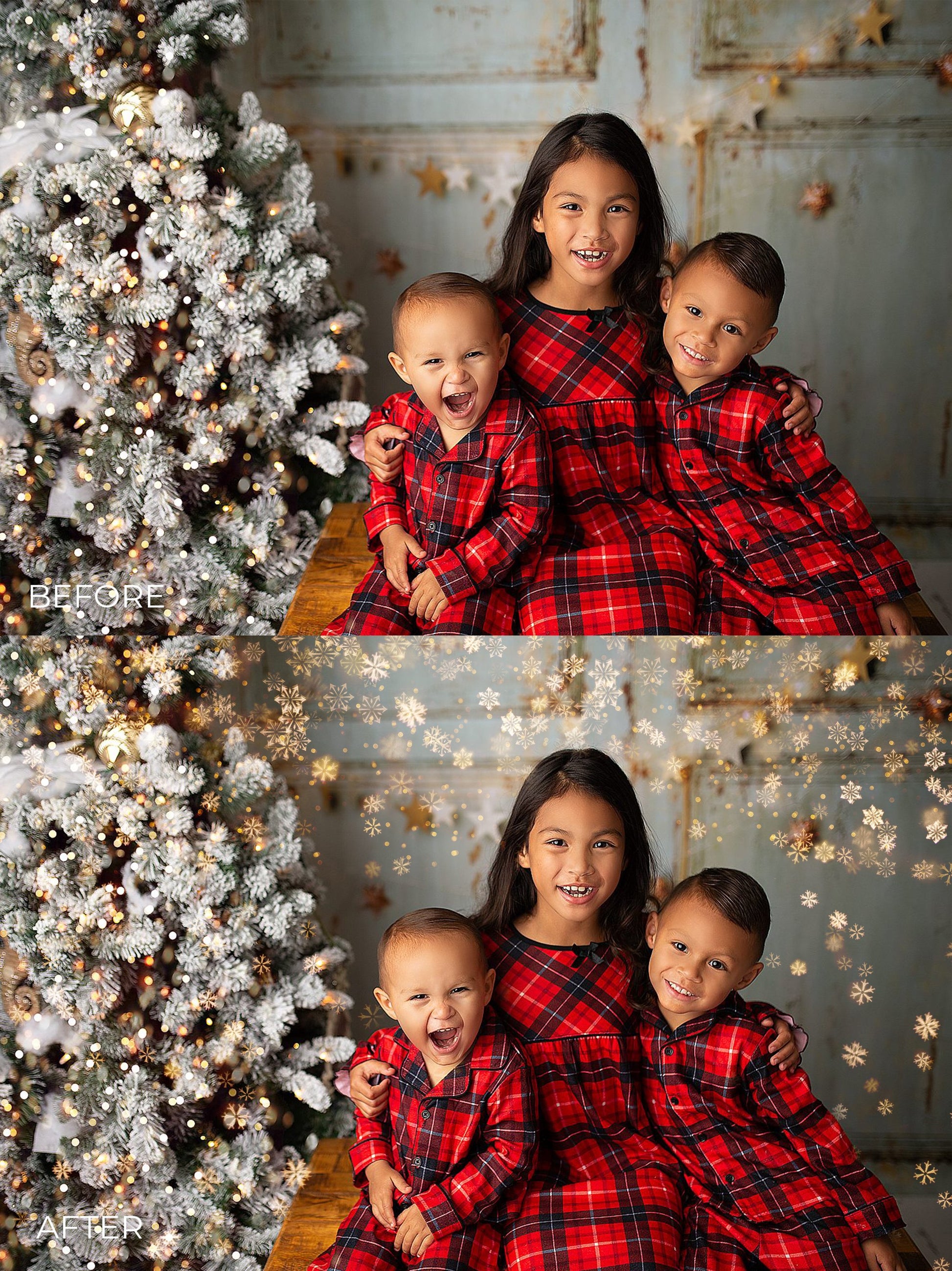 Little Snowflake Christmas Golden Bokeh Photo Overlays - Photoshop Overlays, Digital Backgrounds and Lightroom Presets