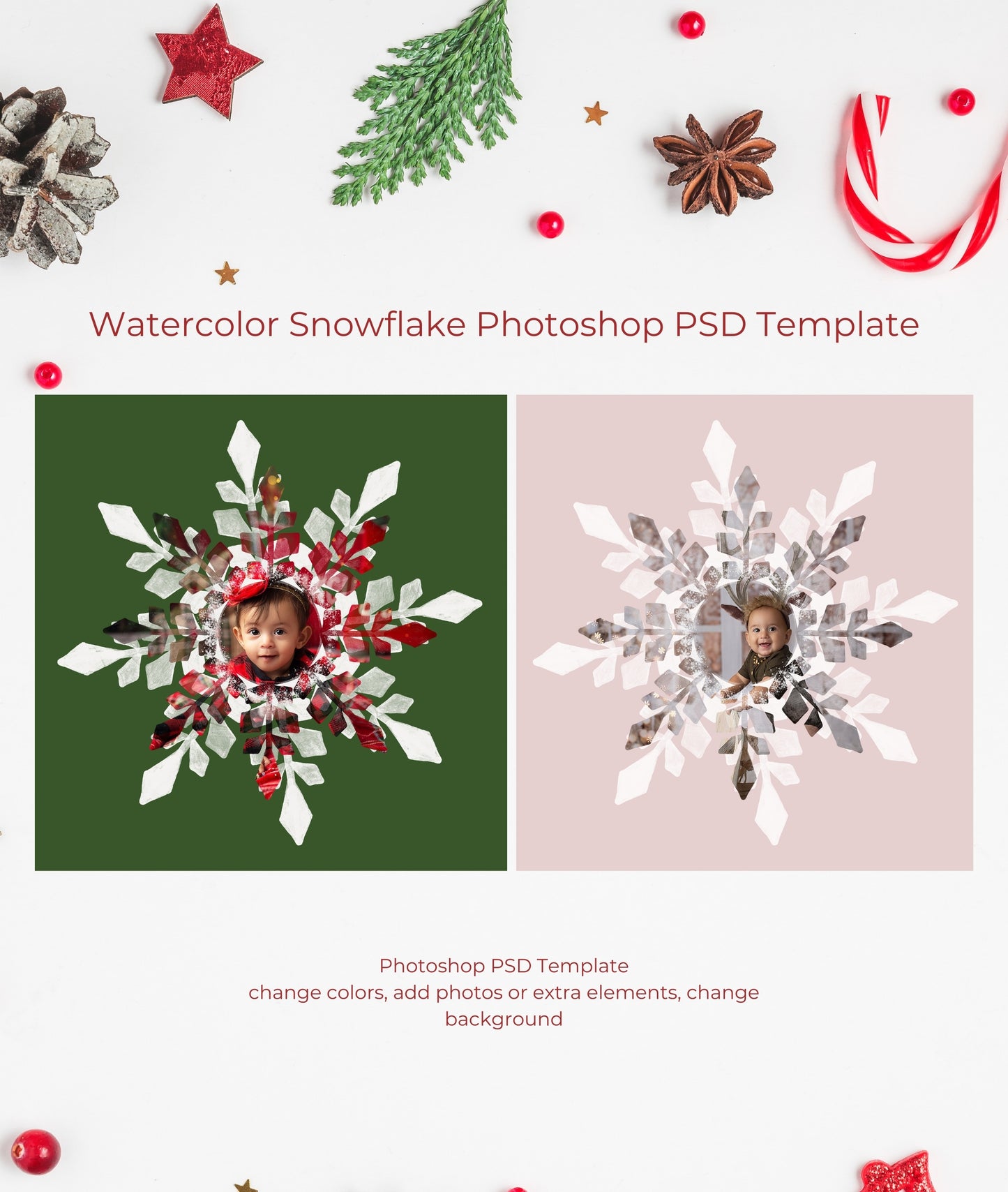 Christmas Snowflake Watercolor Frame