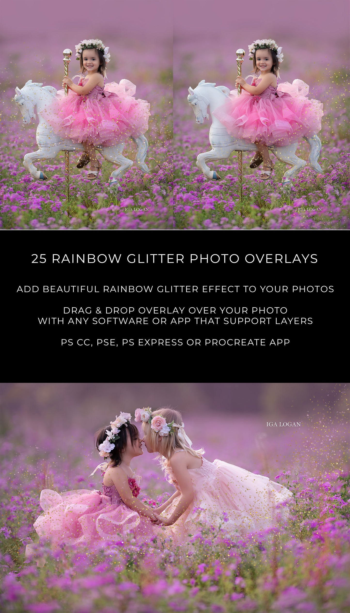Rainbow Glitter Photo Overlays