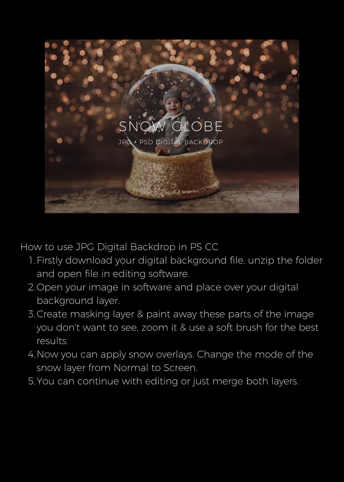 Snow Globe Digital Backdrops JPG + PSD Template