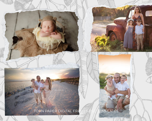 Torn Paper Digital Frames - Photoshop Overlays, Digital Backgrounds and Lightroom Presets