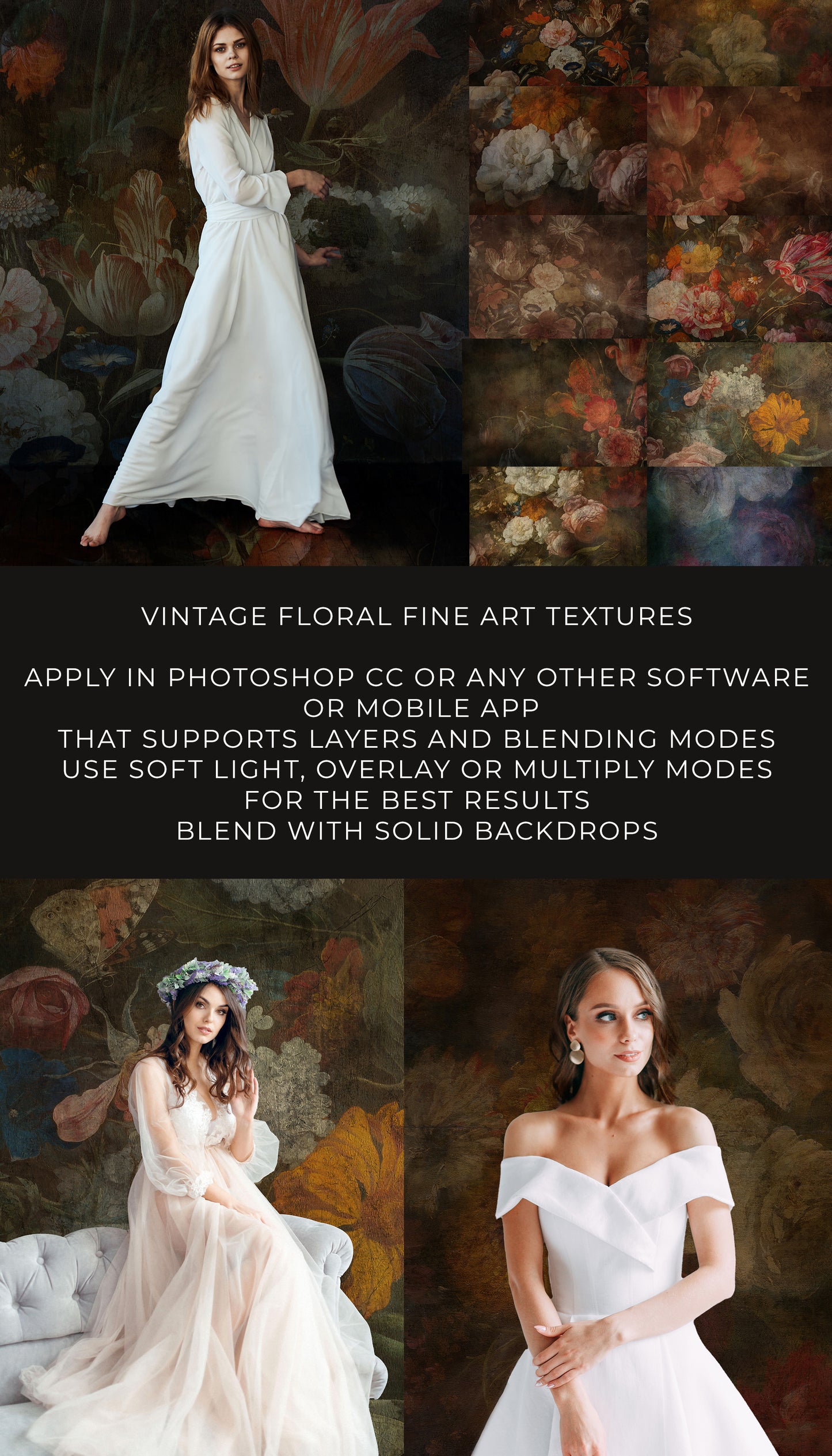 Moody VIntage Floral Fine Art Portrait Textures