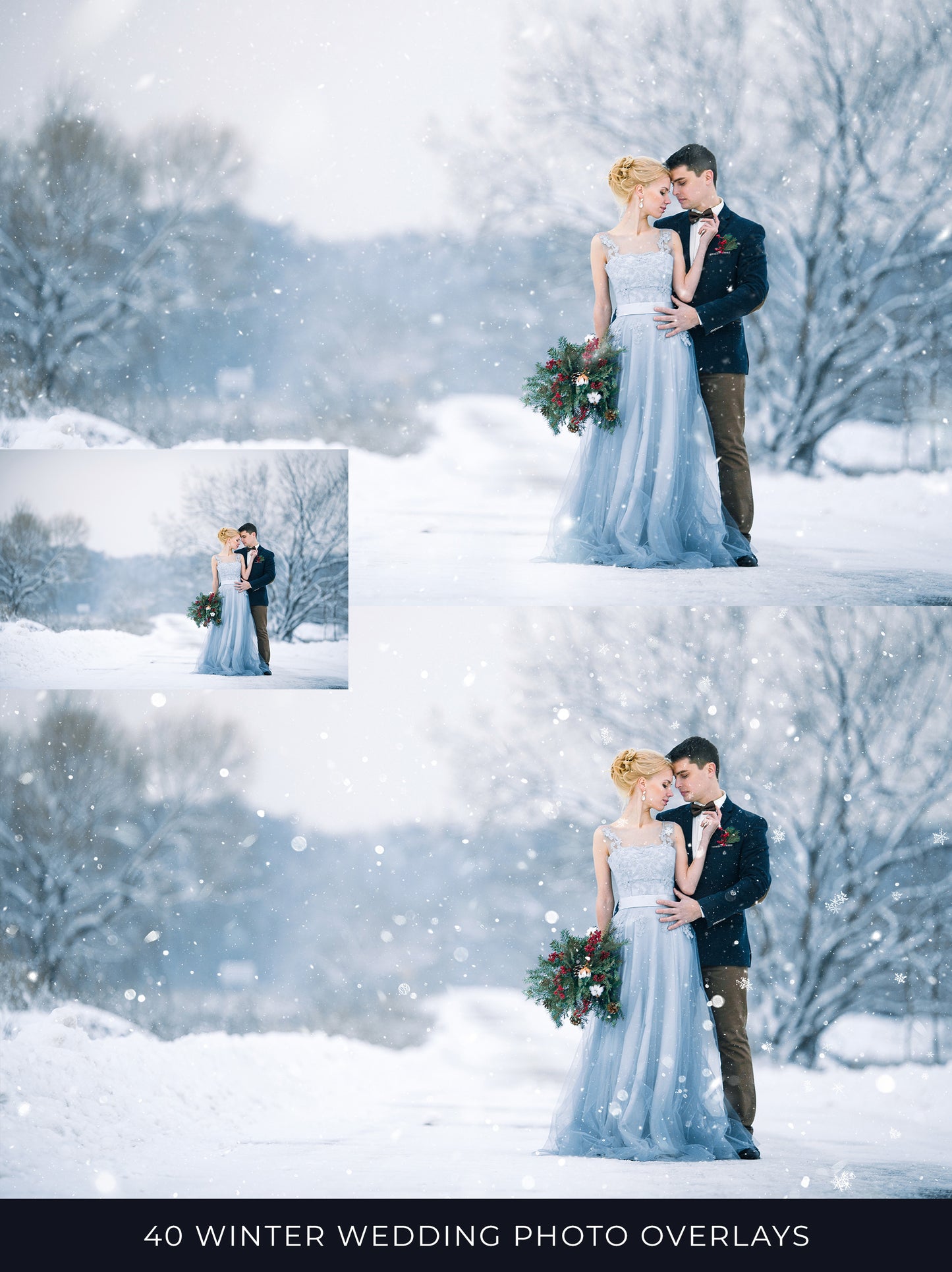 White Wedding Snow & Bokeh Photo Overlays