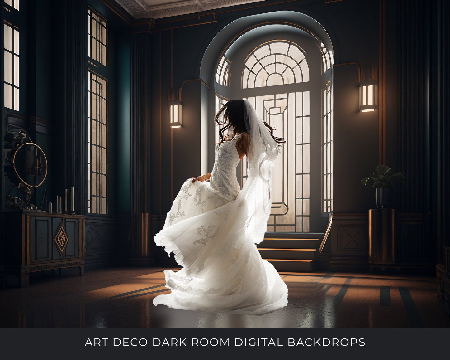 8 Art Deco Dark Room Digital Backdrop