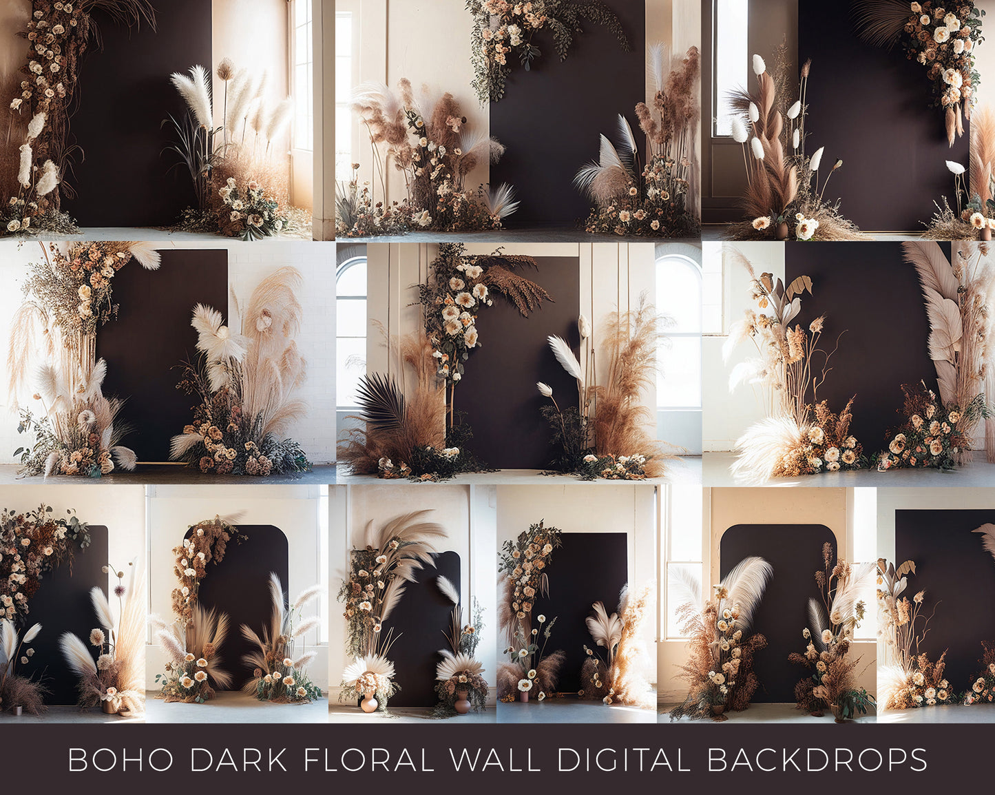 Boho Floral Wall Digital Backdrops
