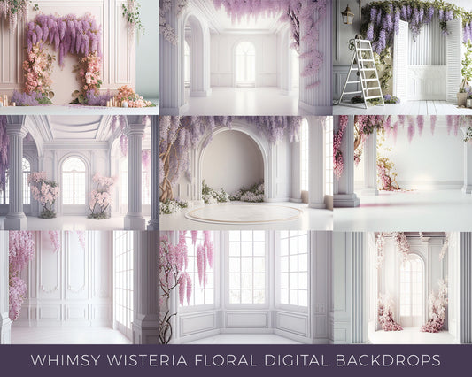 White Whimsy Wisteria Floral Digital Backdrops