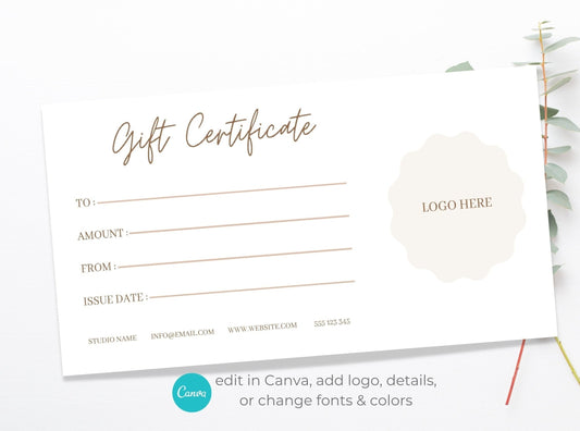 Modern Gift Certificate Canva Template
