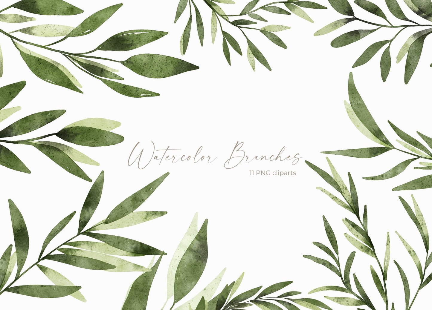 Watercolor Green Branches Cliparts