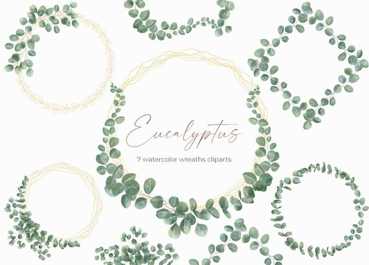 7 Eucalyptus Watercolor Wreaths