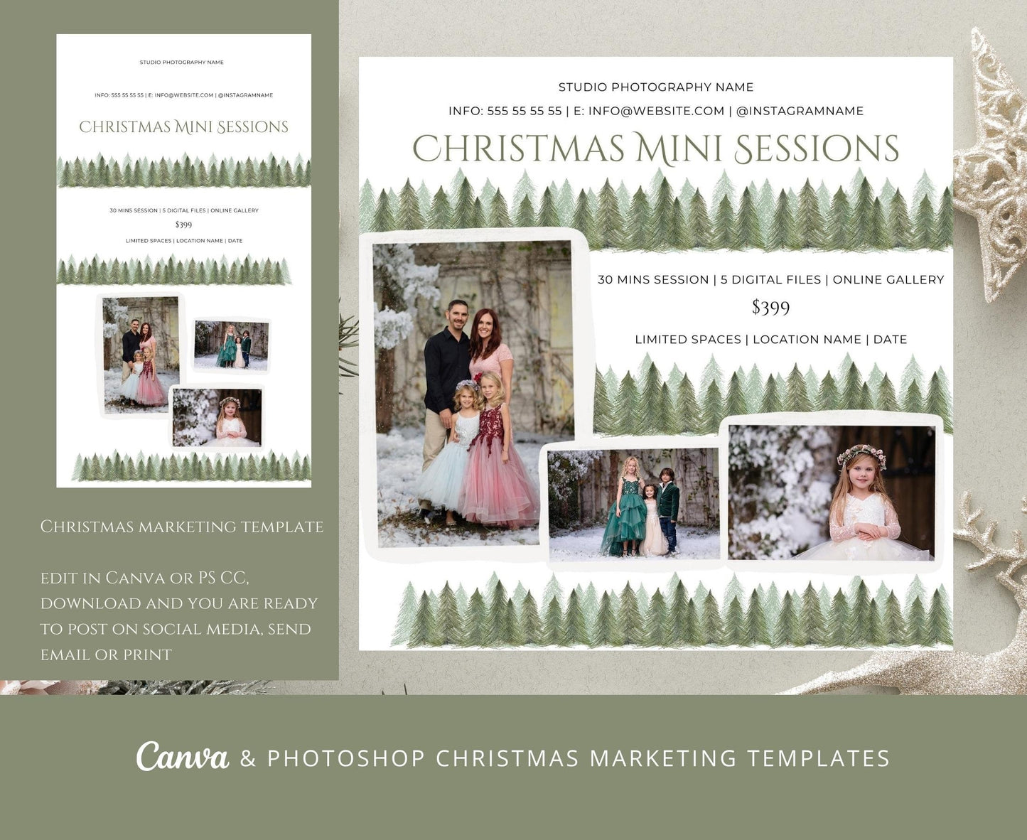 Christmas Mini Sessions Canva and Photoshop Templates