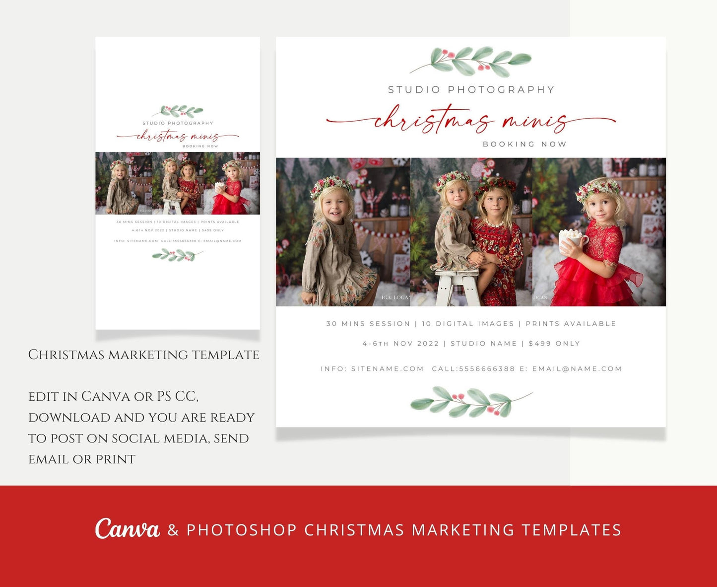 Christmas Mini Session Marketing Canva and Photoshop Templates