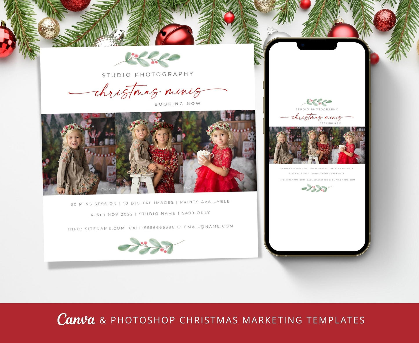 Christmas Mini Session Marketing Canva and Photoshop Templates