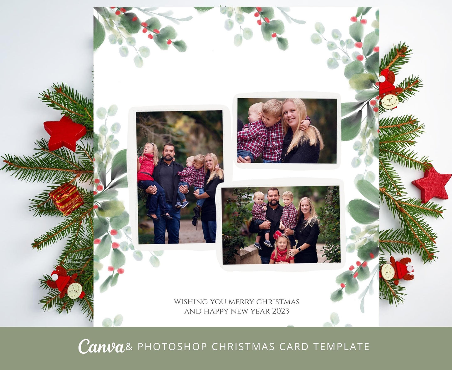 Christmas Photo Card Canva and Photoshop Template