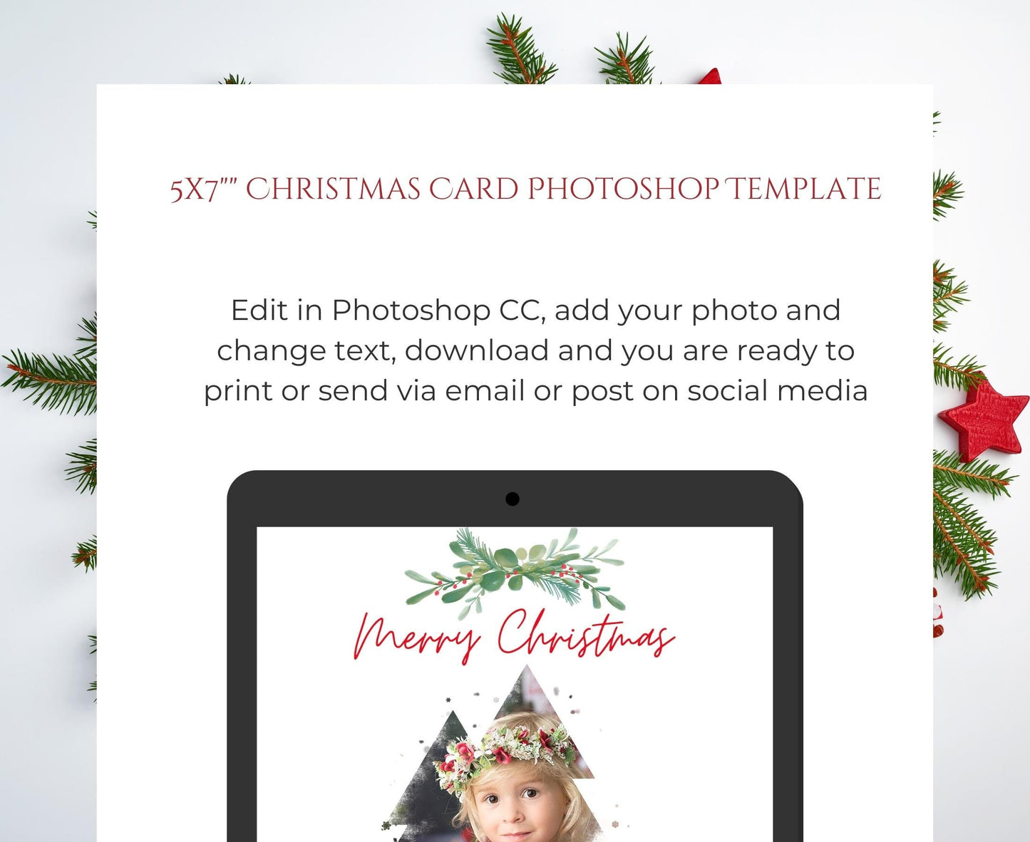 Watercolor Christmas Tree Photo Card Template