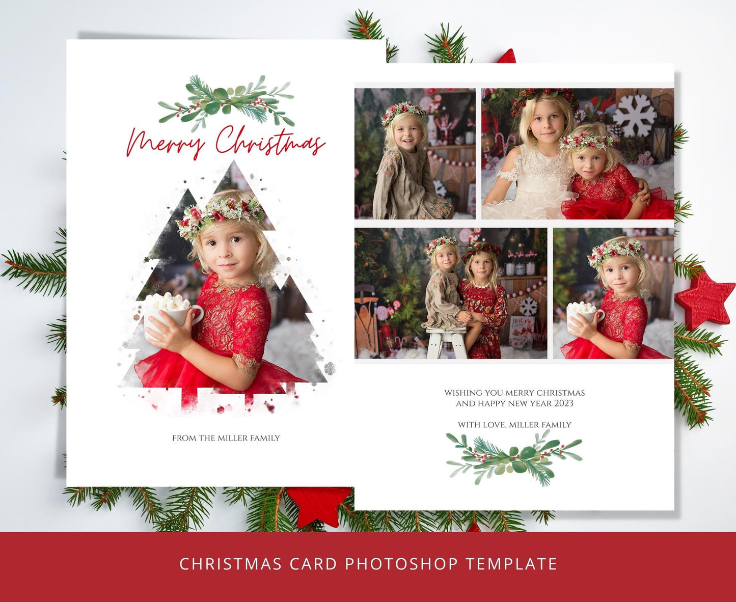 Watercolor Christmas Tree Photo Card Template