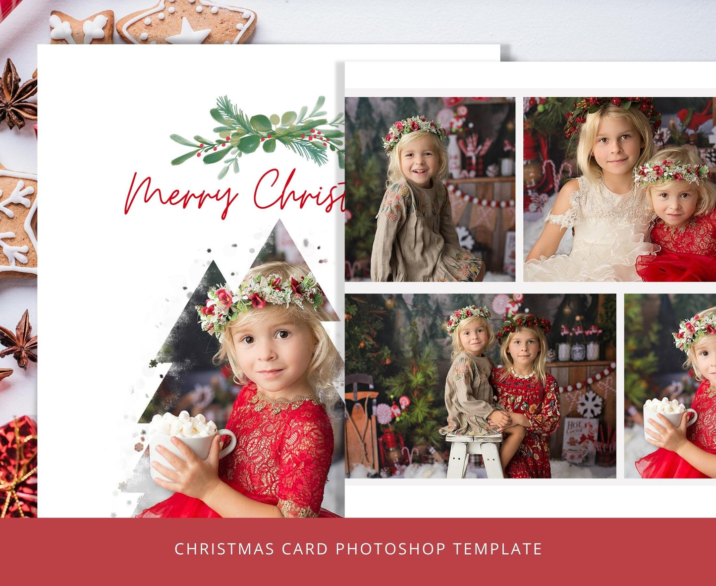 Watercolor Christmas Tree Photo Card Template