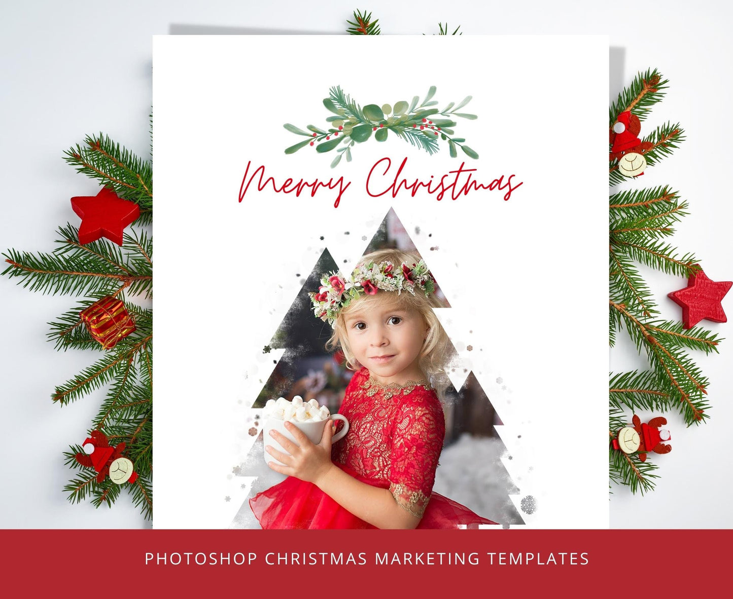 Watercolor Christmas Tree Photo Card Template