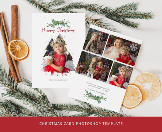 Watercolor Christmas Tree Photo Card Template