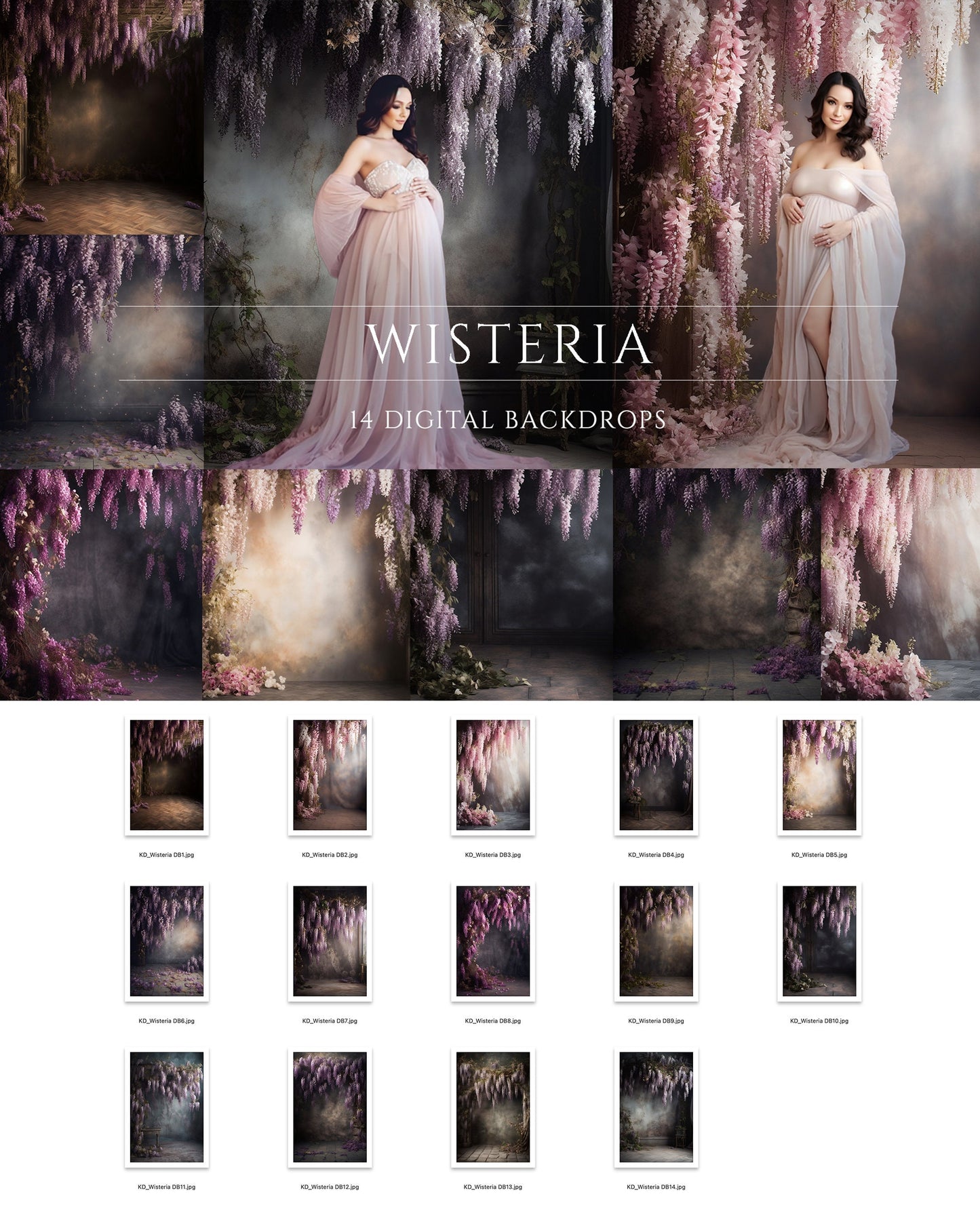 14 Wisteria Floral Digital Backdrops