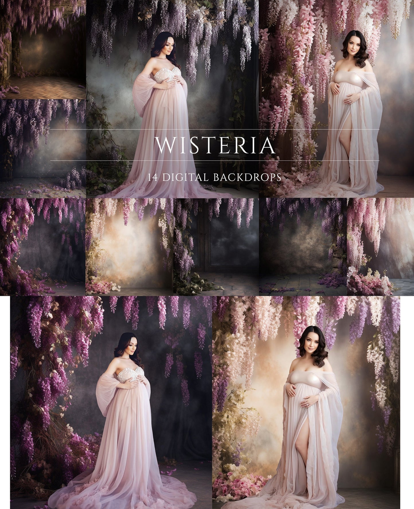 14 Wisteria Floral Digital Backdrops