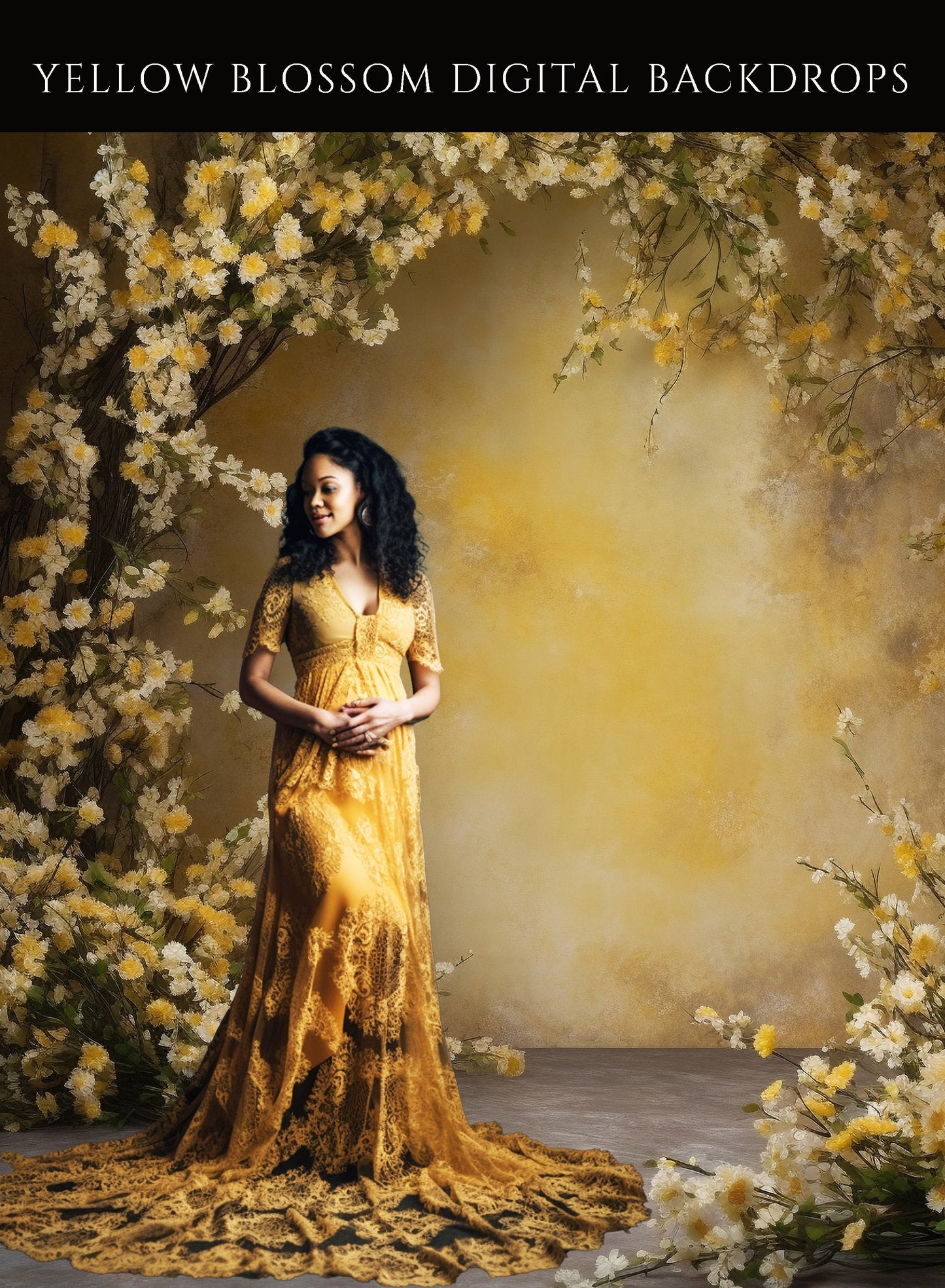 12 Yellow Blossom Floral Digital Backdrops