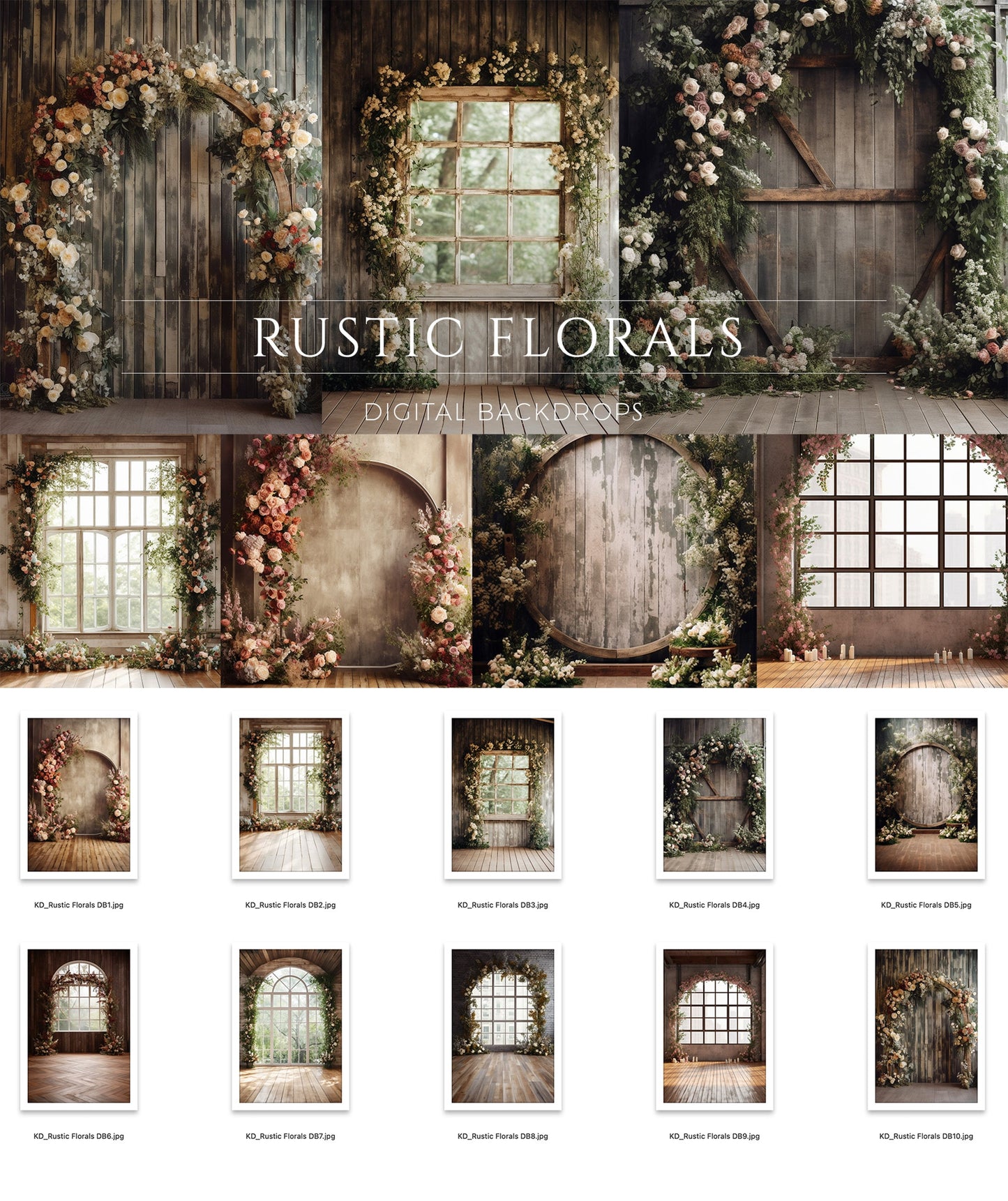 Rustic Florals Digital Backdrops