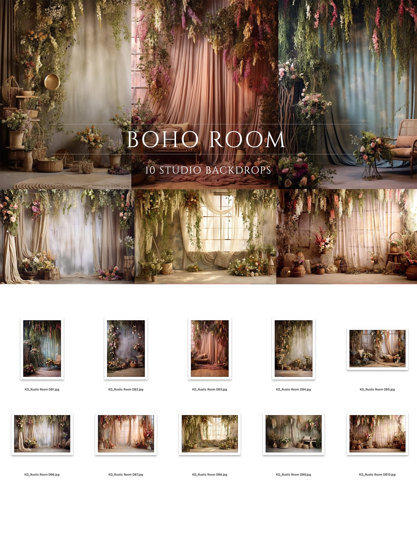 Floral Boho Room Digital Backdrops