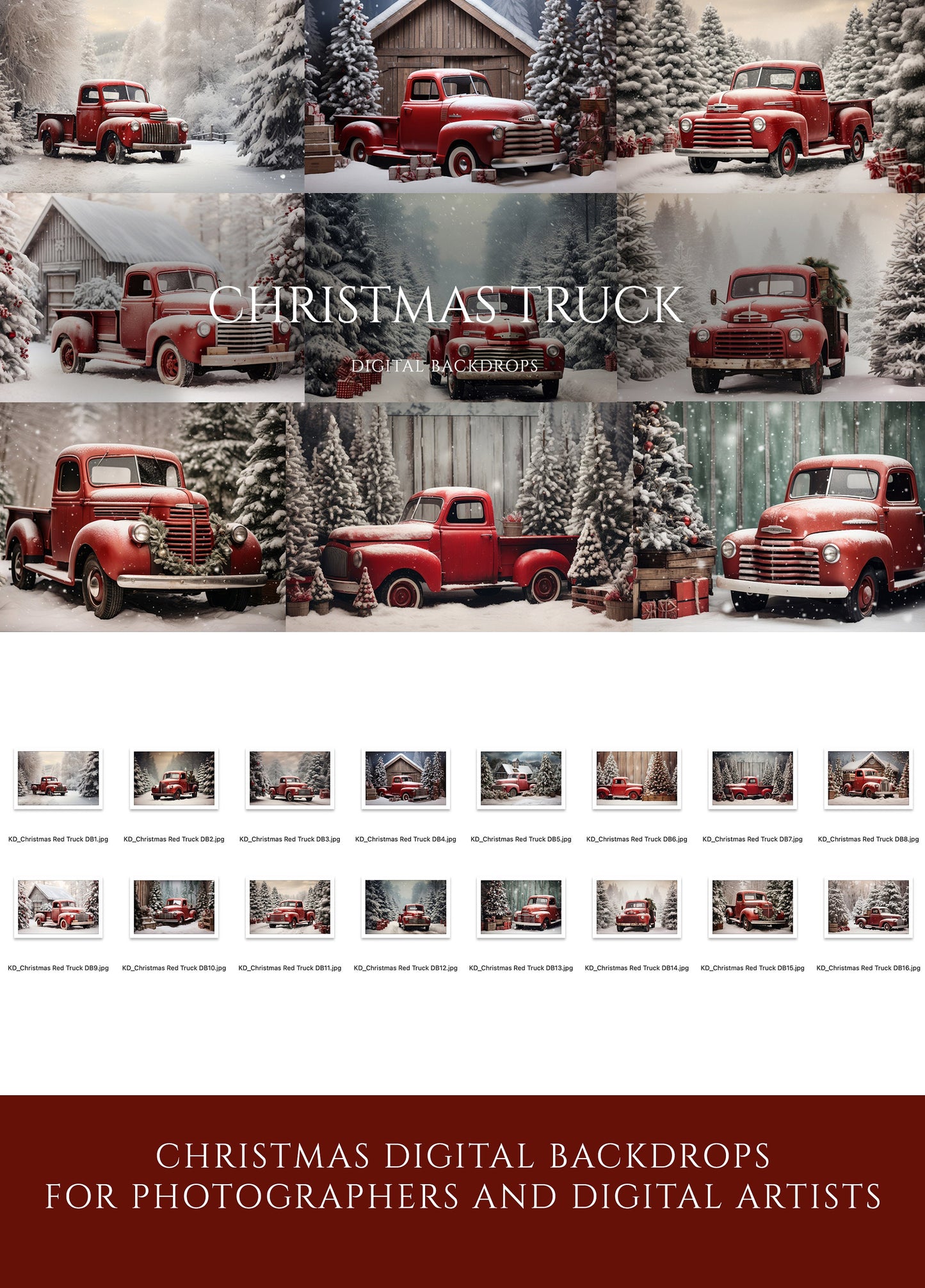 Red Truck Christmas Digital Backdrops