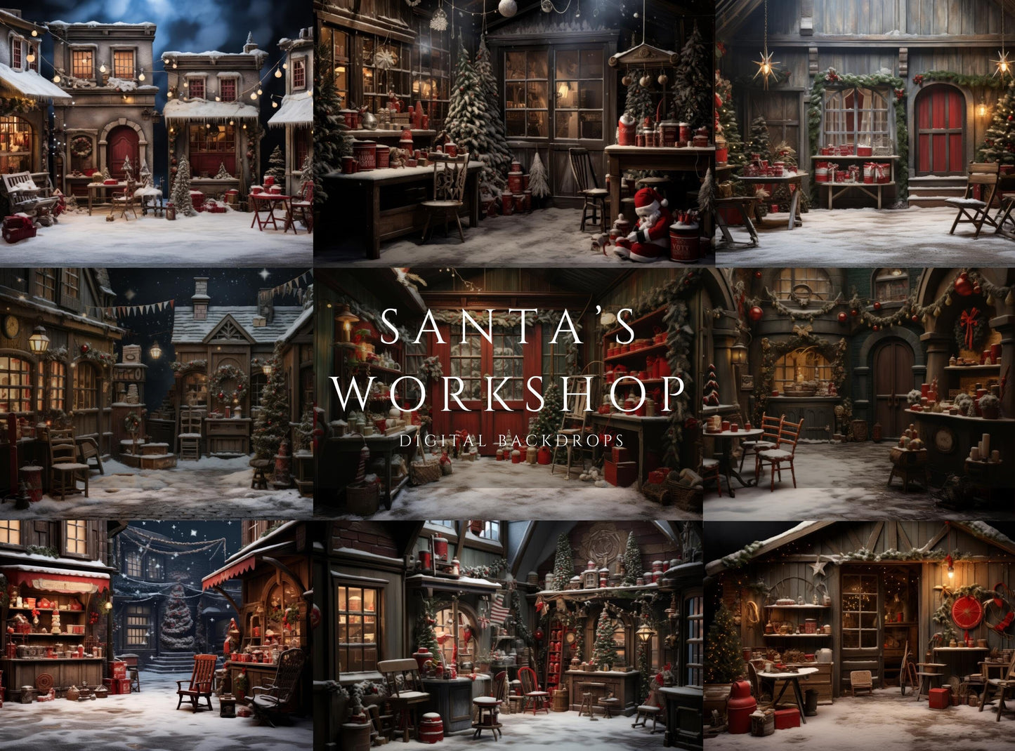 Santa's Workshop Christmas Digital Backdrops