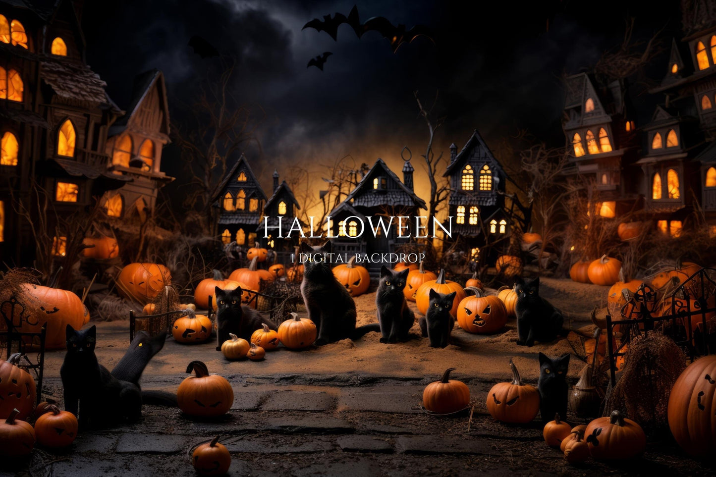 Black Cats Halloween Digital Backdrop