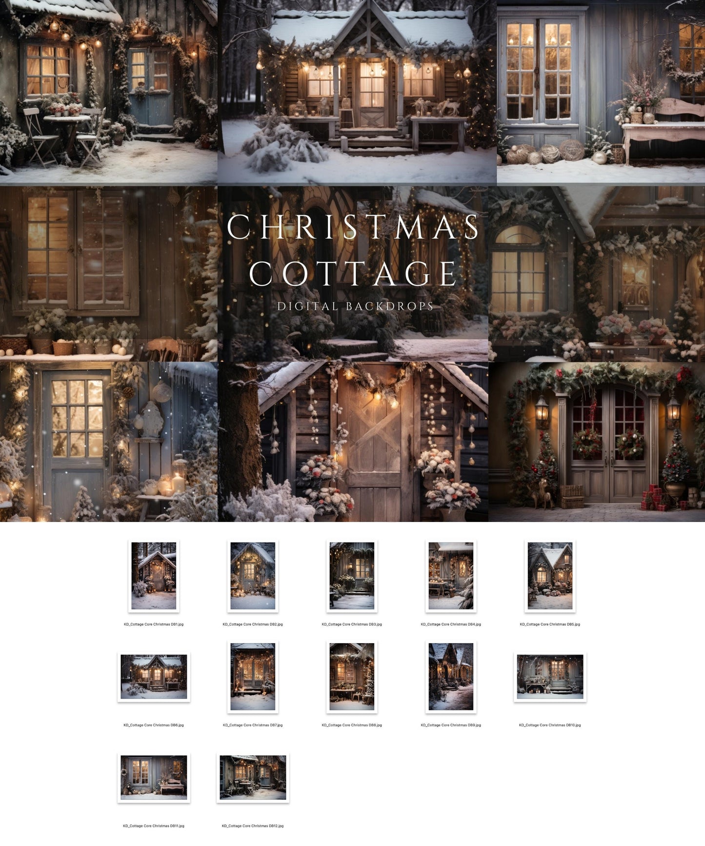 Cottage Core Christmas Digital Backdrops
