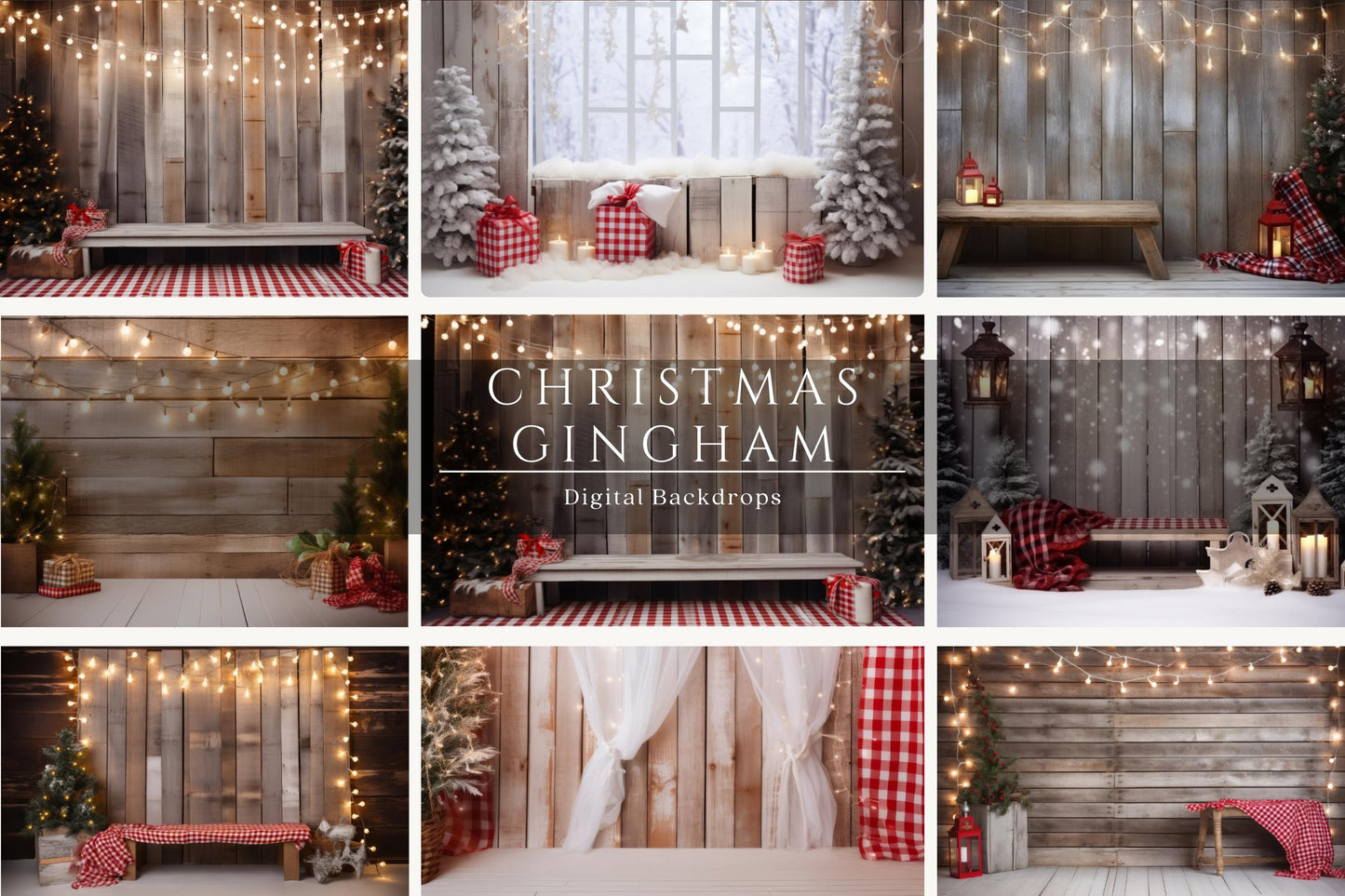 Gingham Christmas Decor Digital Backdrops