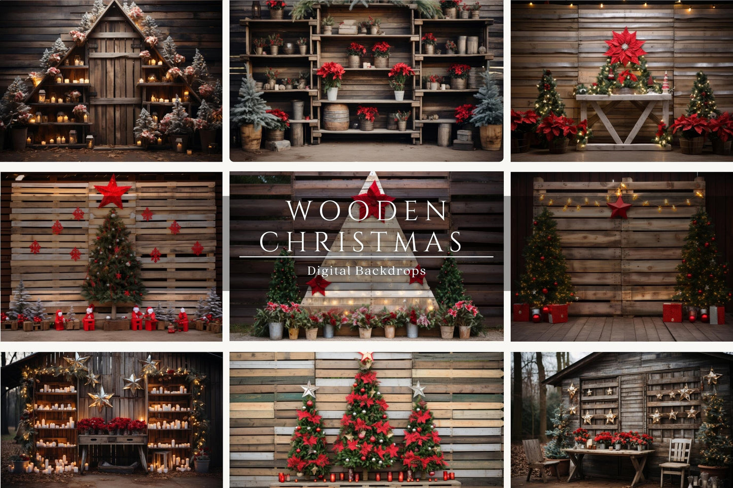 Christmas Wooden Tree Decor Digital Backdrops