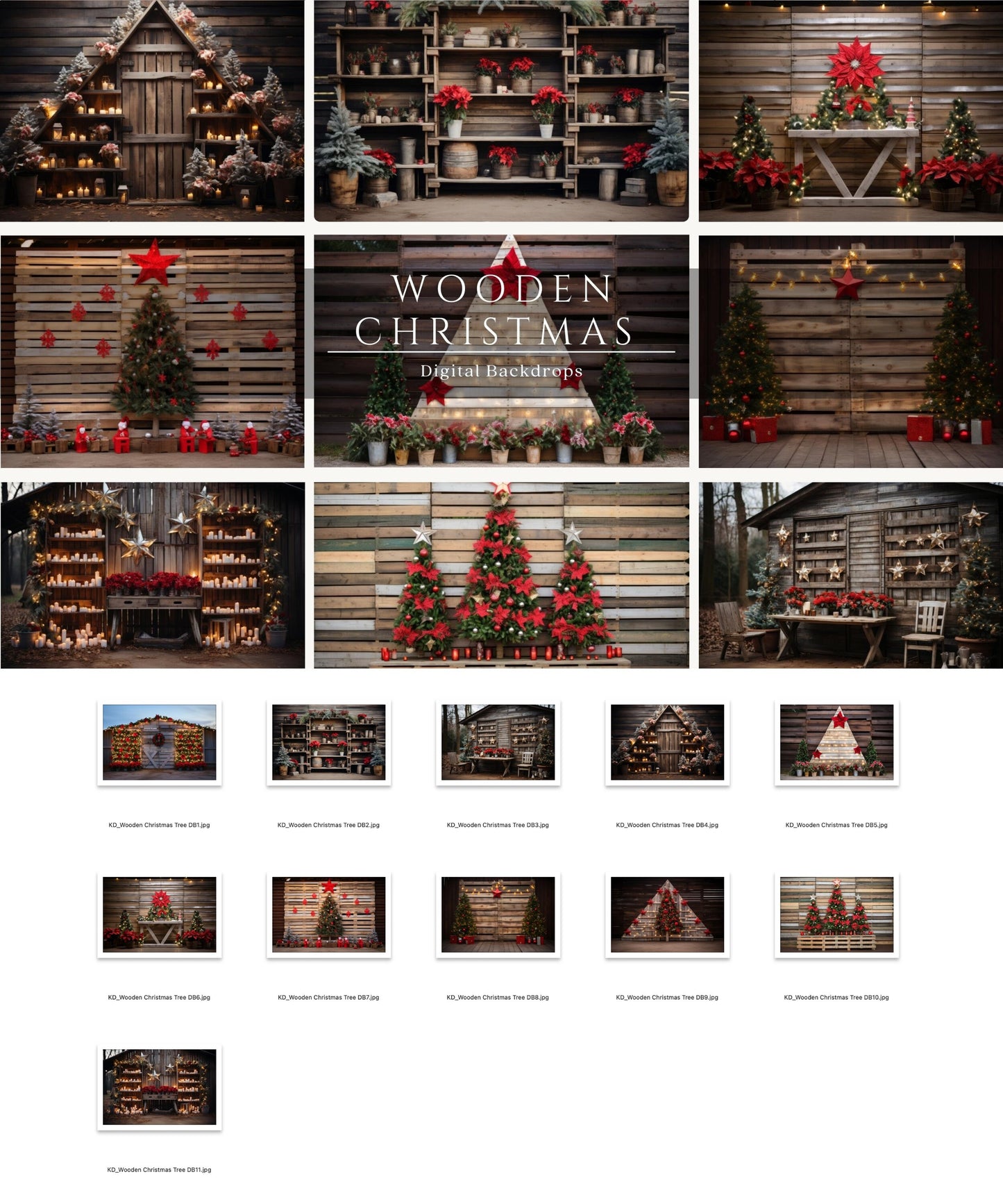 Christmas Wooden Tree Decor Digital Backdrops