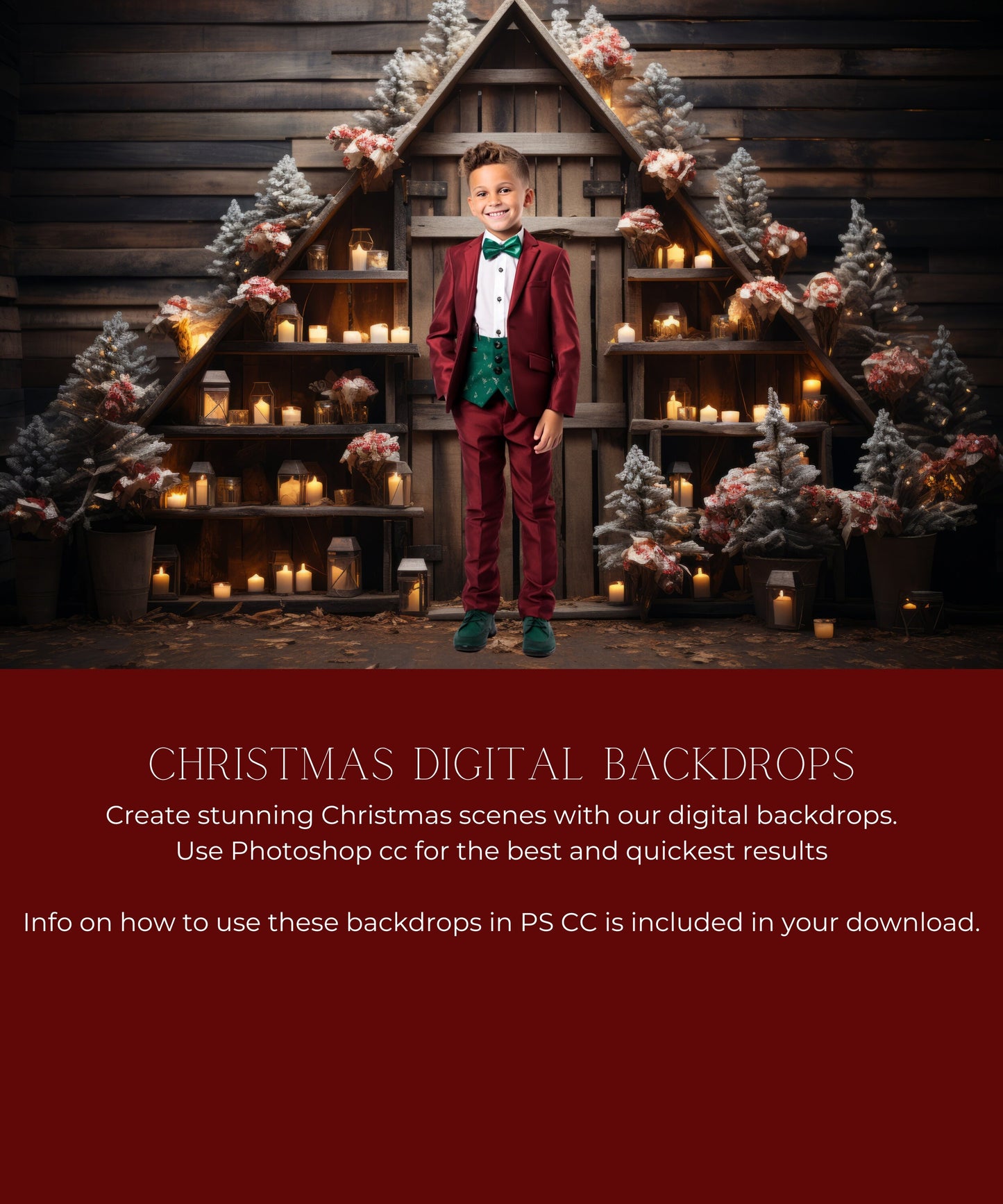 Christmas Wooden Tree Decor Digital Backdrops