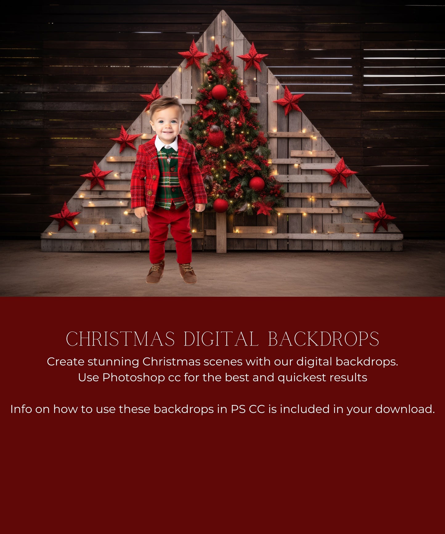 Christmas Wooden Tree Decor Digital Backdrops