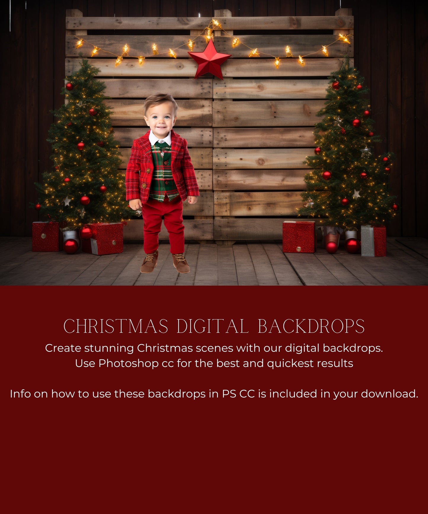 Christmas Wooden Tree Decor Digital Backdrops