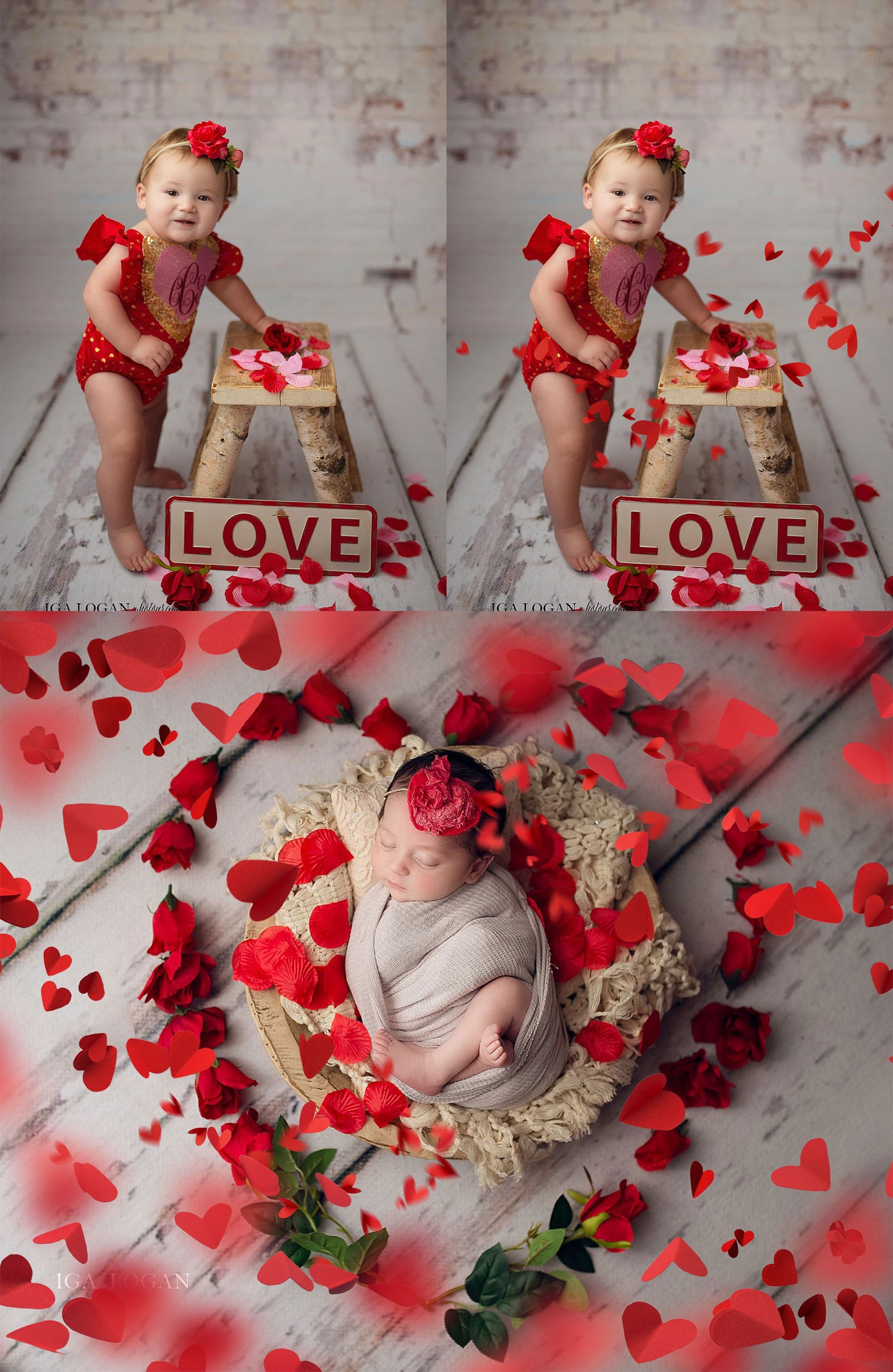 50 Red Paper Hearts Photo Overlays