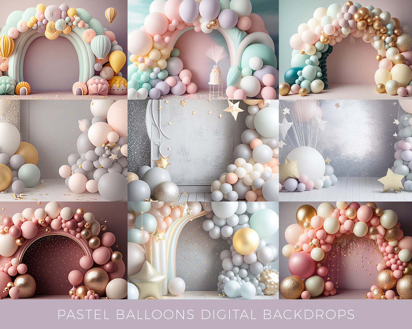 Pastel Balloons Digital Backdrops