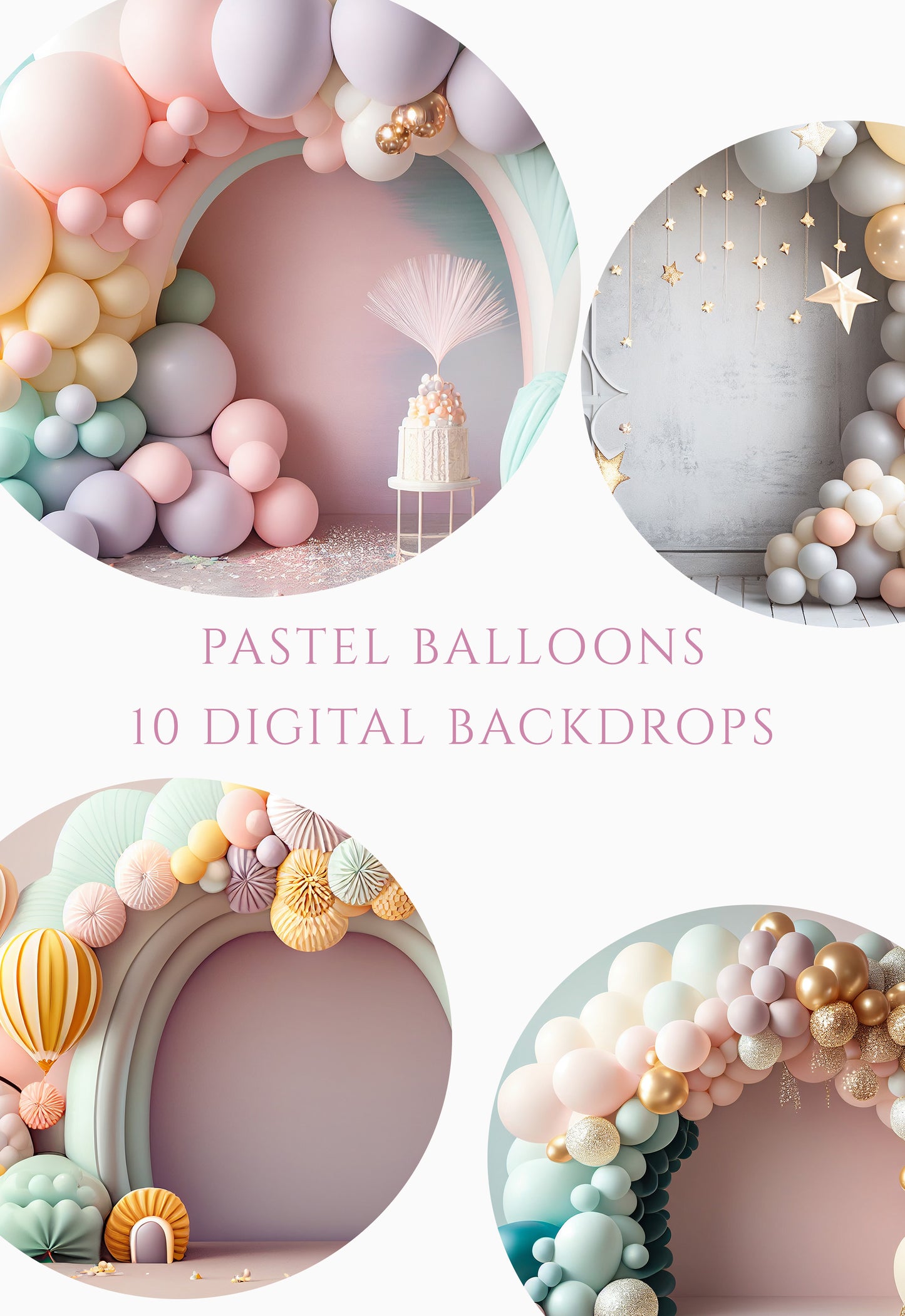 Pastel Balloons Digital Backdrops