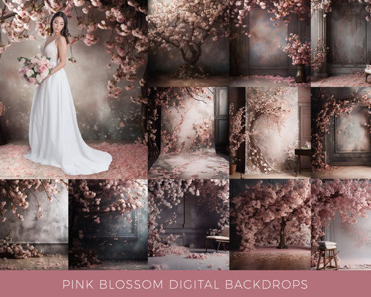 16 Pink Blossom Floral Digital Backdrops