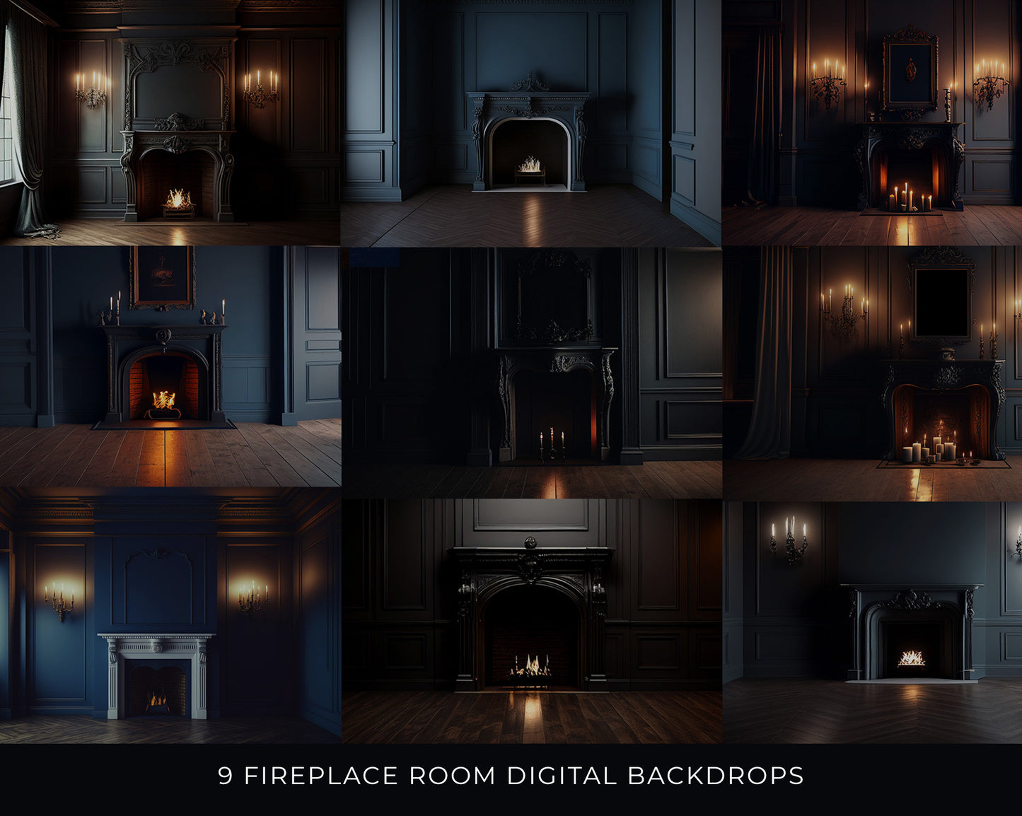 9 Fireplace Room Digital Backdrop