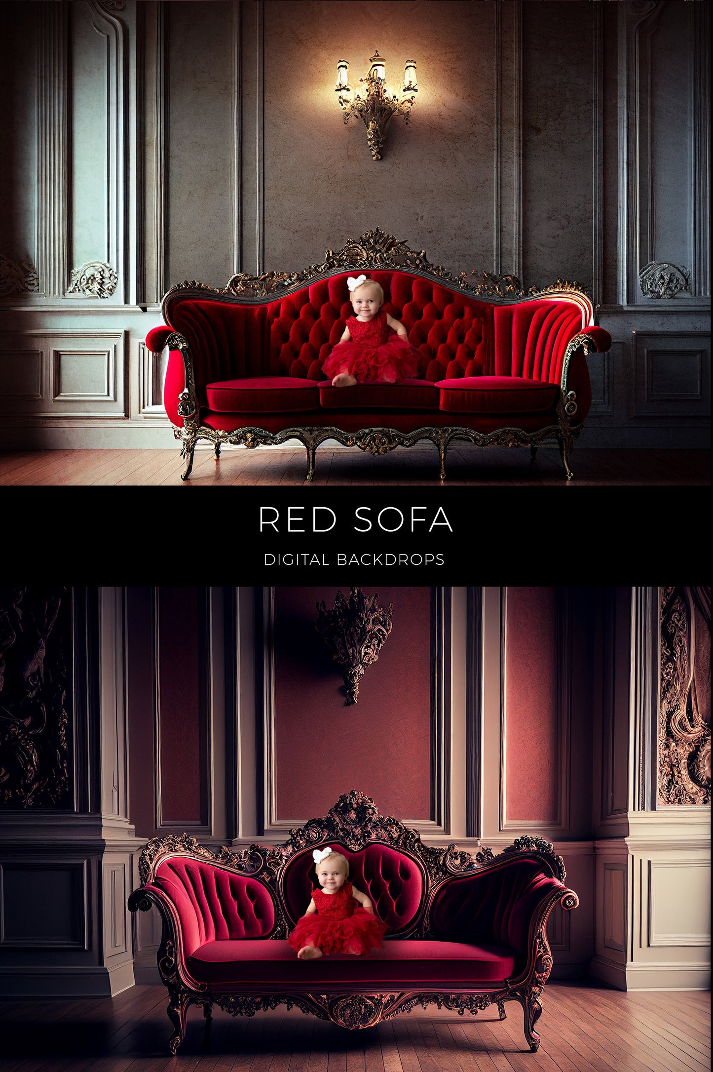 Red Vintage Sofa Digital Backdrops
