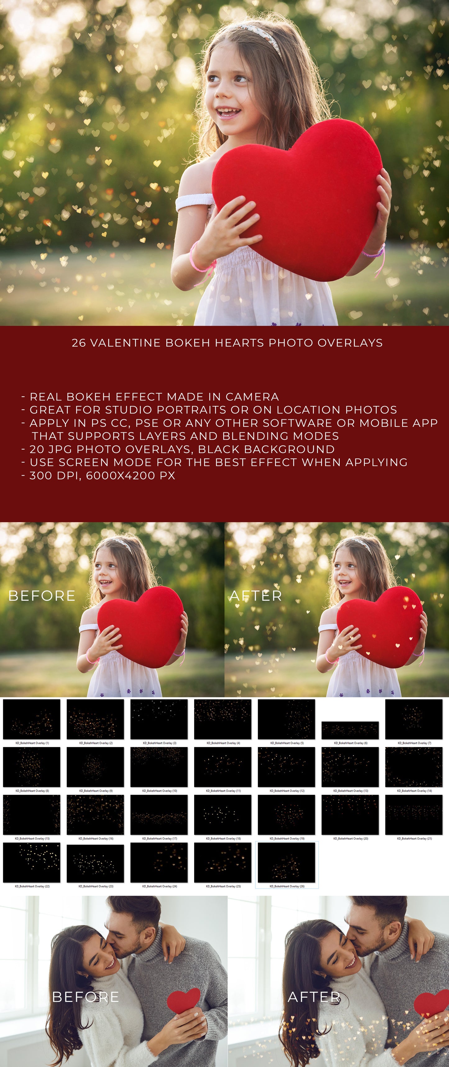 26 Valentines Bokeh Photo Overlays