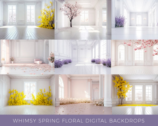 20 Whimsy Spring Floral Digital Backdrops